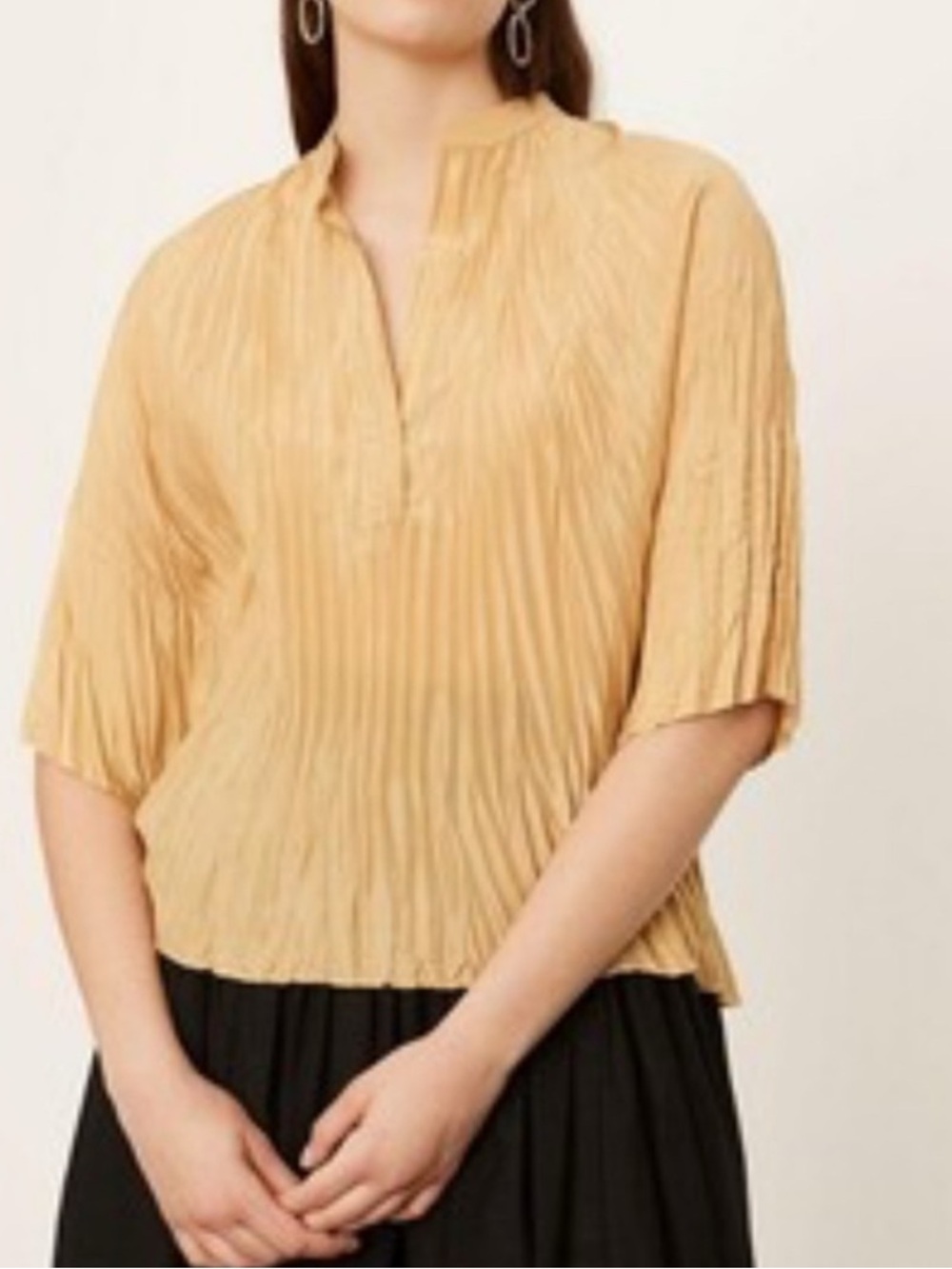 Vince Gold Silk Plisse Pleated Blouse Top Size M